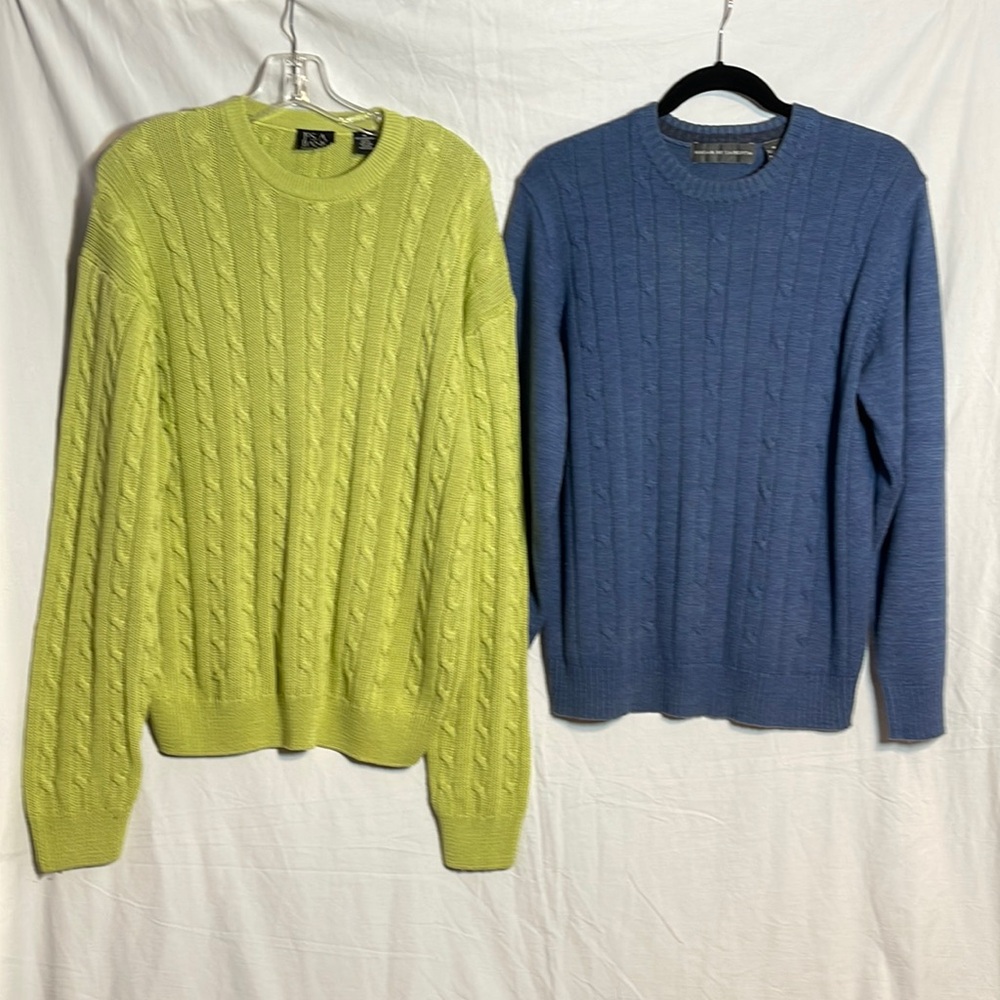 Men’s Sweater Bundle Medium Crewneck Cable Knit Oscar De La Renta Jos A Bank M